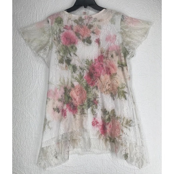 Brittany Black Top Size XL Handkerchief Hem Floral Lace Lined Multicolor - Picture 3 of 9